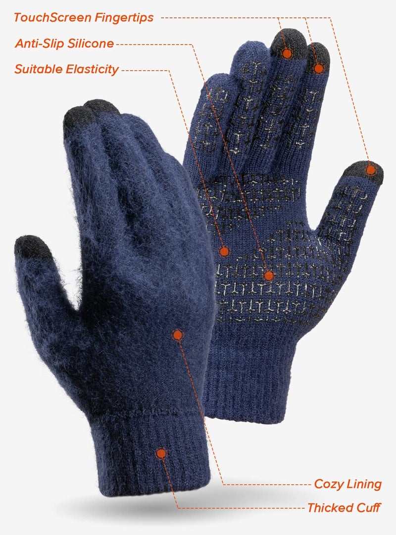 TRENDOUX Touchscreen Gloves, Winter Gloves for Men Women Unisex - Texting Riding Running Computer Non-slip Grip Elastic Cuff Nap Lining Stretchy Material Cold Hand Typing - Navy - L - Image 4